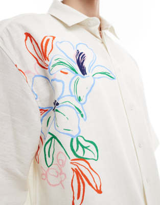 Asos Design Boxy Oversized Shirt With Floral Print