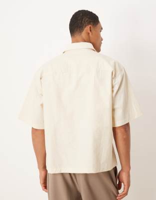 Asos Design Boxy Oversized Shirt With Flower Print In Neutral