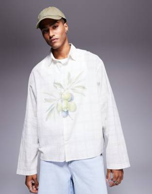 Asos Design Boxy Oversized Shirt With Fruit Print In Neutral
