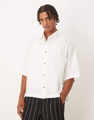 Asos Design Boxy Oversized Shirt With Half Sleeve In White