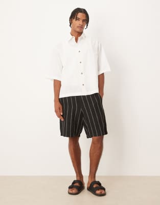 Asos Design Boxy Oversized Shirt With Half Sleeve In White