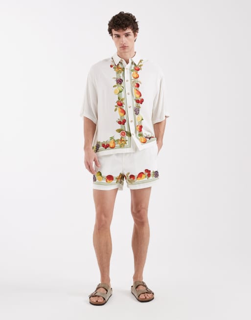 ASOS DESIGN boxy oversized shirt with holiday print in off white (part of a set), 2 of 5