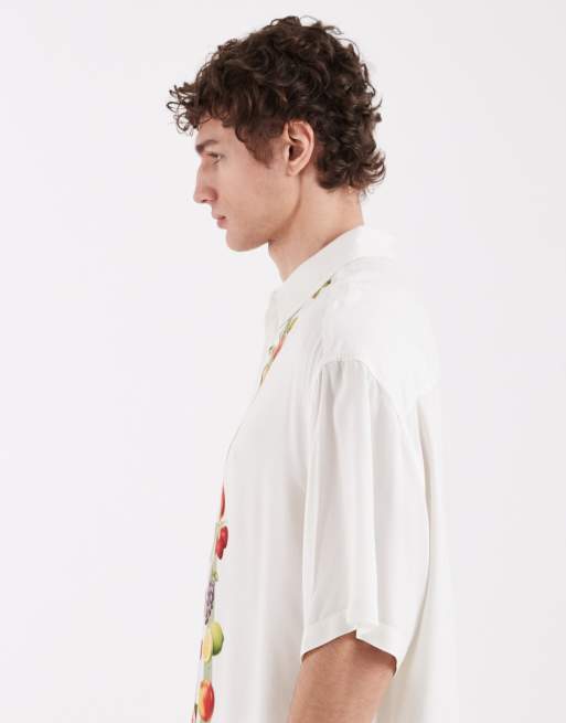 ASOS DESIGN boxy oversized shirt with holiday print in off white (part of a set), 4 of 5