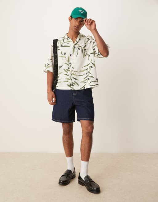 ASOS DESIGN boxy oversized shirt with leaf print in white and green, 2 of 4