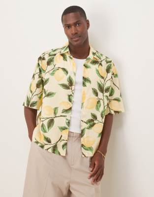 asos ASOS DESIGN boxy oversized shirt with lemon print in yellow