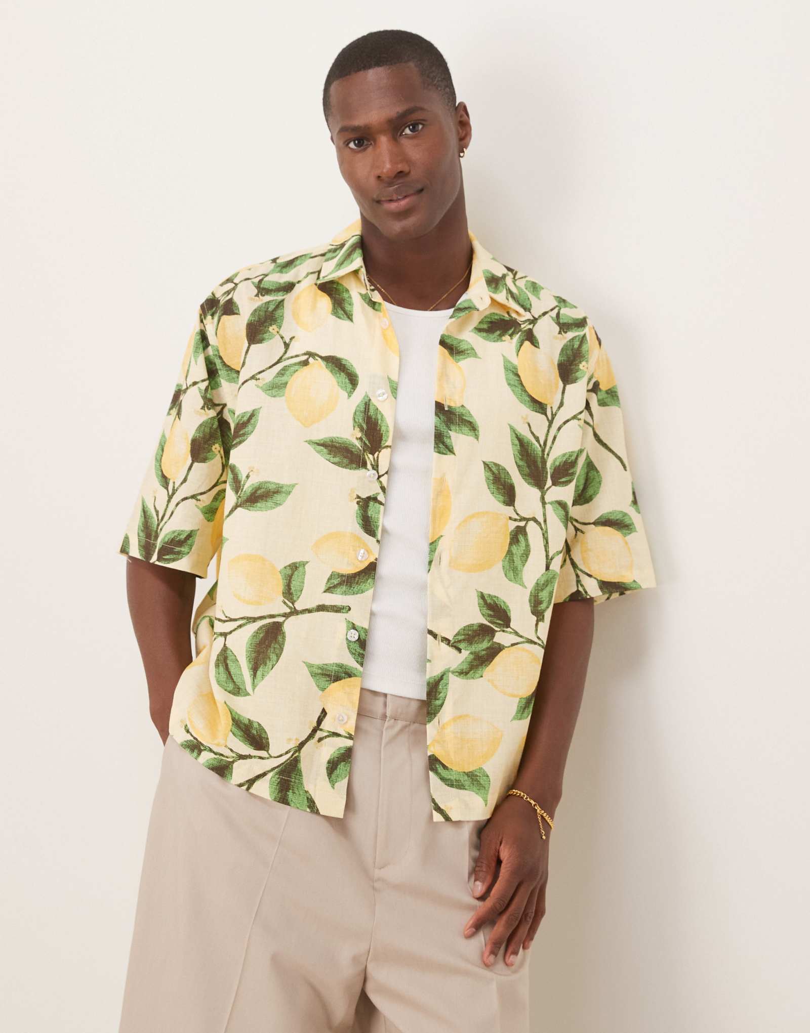 ДИЗАЙНЕРСКАЯ рубашка оверсайз свободного кроя ASOS DESIGN с лимонным принтом желтого цвета