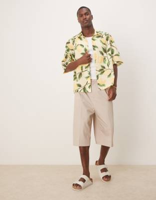 Asos Design Boxy Oversized Shirt With Lemon Print In Yellow