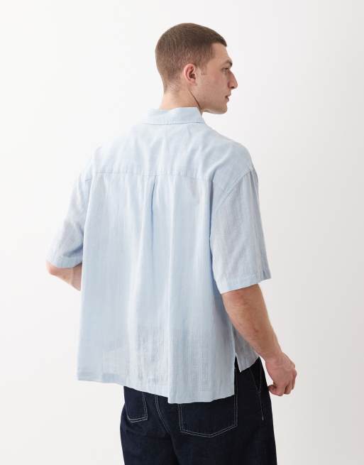  ASOS DESIGN boxy oversized shirt with linen in blue, 3 of 5