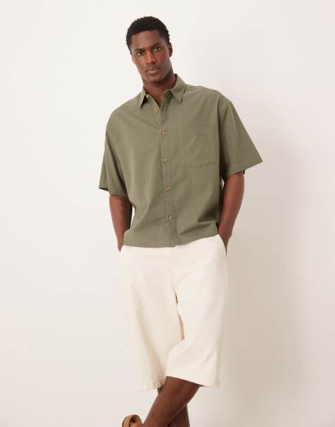 ASOS DESIGN boxy oversized shirt with linen in khaki - view 1