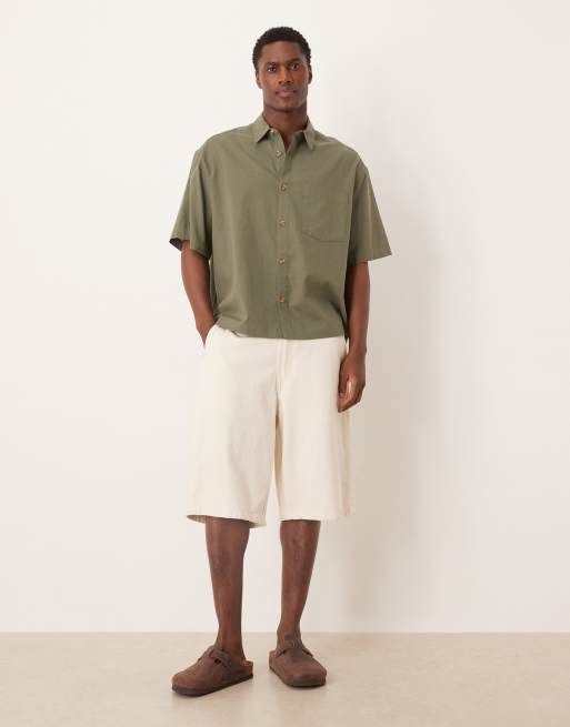 ASOS DESIGN boxy oversized shirt with linen in khaki, 2 of 5