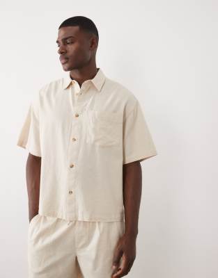 ASOS DESIGN boxy oversized shirt with linen in natural - part of a set natural 7290₽