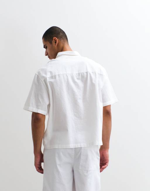 ASOS DESIGN boxy oversized shirt with linen in white, 4 of 5