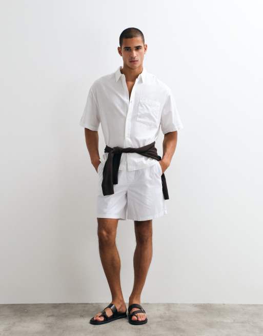 ASOS DESIGN boxy oversized shirt with linen in white, 5 of 5