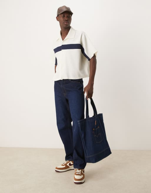 ASOS DESIGN boxy oversized shirt with panels in cream | ASOS