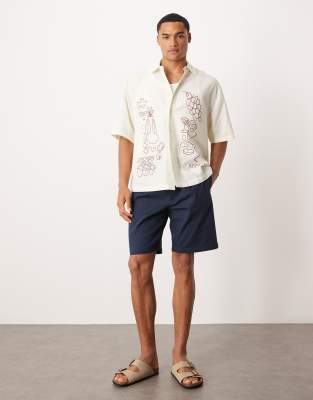 Asos Design Boxy Oversized Shirt With Placement Print In White