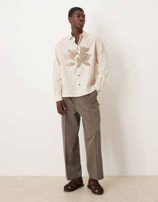 Asos Design Boxy Oversized Shirt With Placement Print In Neutral