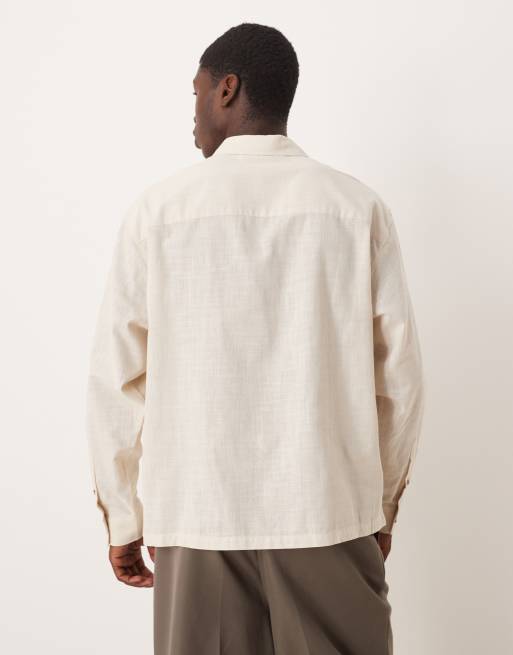 ASOS DESIGN boxy oversized shirt with placement print in beige