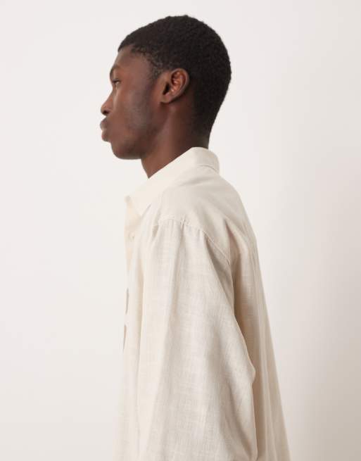 ASOS DESIGN boxy oversized shirt with placement print in beige