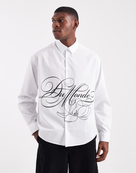 ASOS DESIGN boxy oversized shirt with placement print in white - view 1