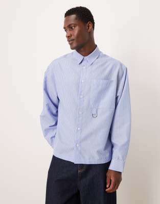 Asos Design Boxy Oversized Shirt With Pocket Detail In Blue