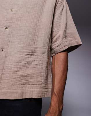 Asos Design Boxy Oversized Shirt With Pockets In Brown