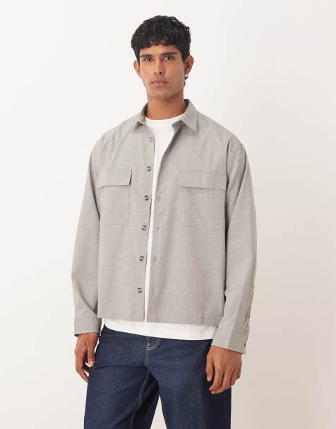 ASOS DESIGN boxy oversized shirt with pockets in gray - view 1