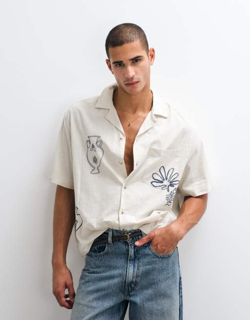 ASOS DESIGN boxy oversized shirt with summer print in white, 3 of 5
