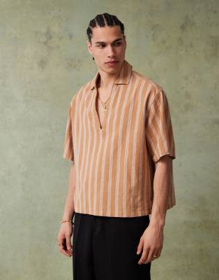 ASOS DESIGN boxy oversized shirt with vertical stripes in brown