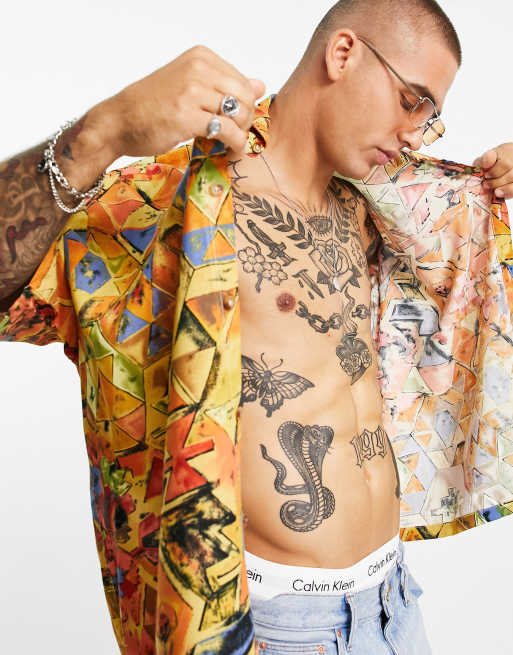 ASOS DESIGN boxy oversized shirt with vintage inspired print in