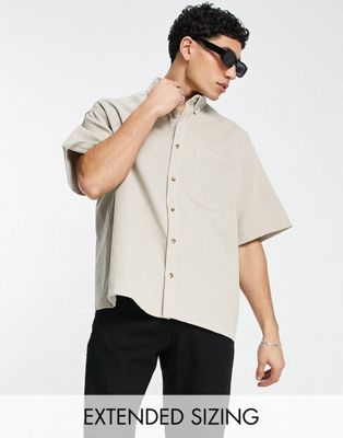 ASOS DESIGN boxy oversized short sleeve cord shirt in beige