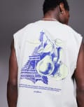 [ASOS DESIGN] ASOS DESIGN boxy oversized singlet with front and back print in light grey S Belgian block