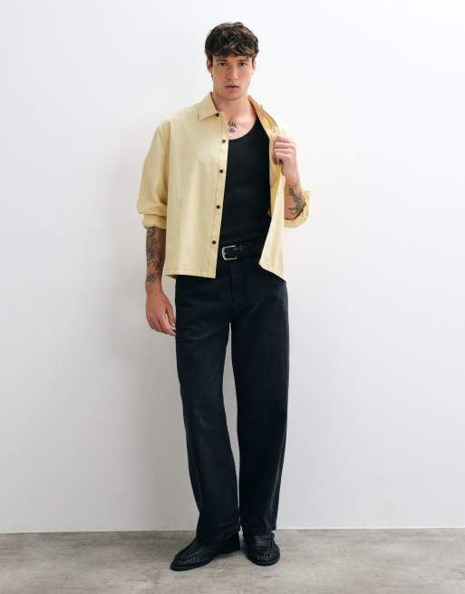 ASOS DESIGN boxy oversized skjorte med brystmærke i gul, 2 af 5