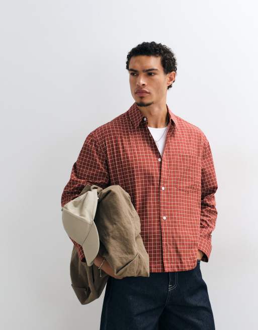 ASOS DESIGN boxy oversized skjorte med mikrotjek i rød, 2 af 5