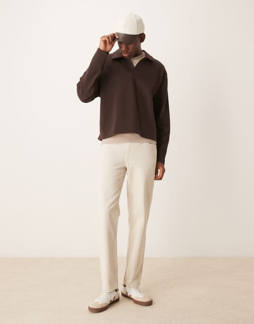 ASOS DESIGN boxy oversized smart polo sweatshirt in brown | ASOS