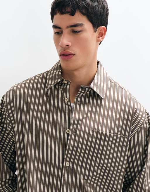 ASOS DESIGN boxy oversized stribet poplinskjorte i brun, 3 af 5