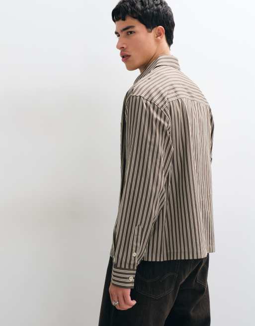 ASOS DESIGN boxy oversized stribet poplinskjorte i brun, 4 af 5