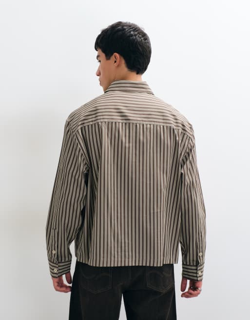 ASOS DESIGN boxy oversized stribet poplinskjorte i brun, 5 af 5