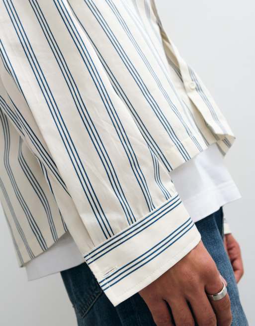 ASOS DESIGN boxy oversized stribet skjorte i creme, 4 af 5