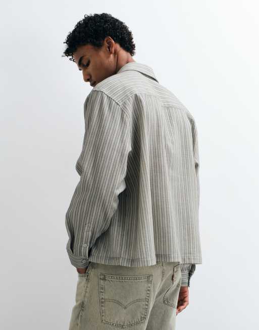 ASOS DESIGN boxy oversized stribet skjorte i khaki, 4 af 5