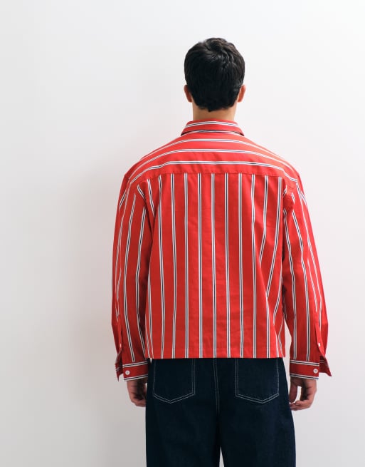 ASOS DESIGN boxy oversized stribet skjorte i rød, 4 af 5