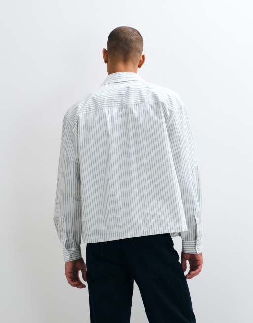 ASOS DESIGN boxy oversized stribet skjorte med brystbroderi i blå og hvid, 5 af 5