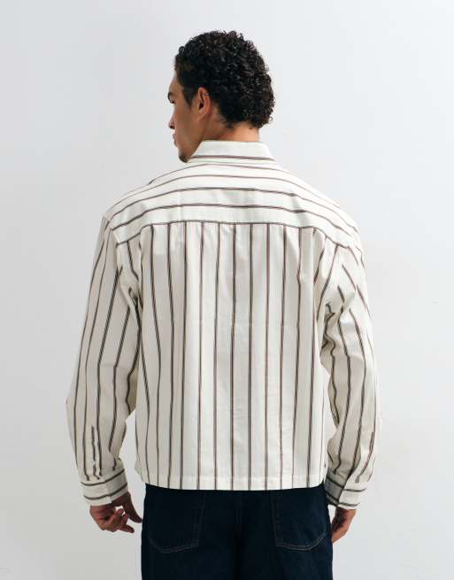 ASOS DESIGN boxy oversized stribet skjorte med grafik foran i råhvid, 5 af 5