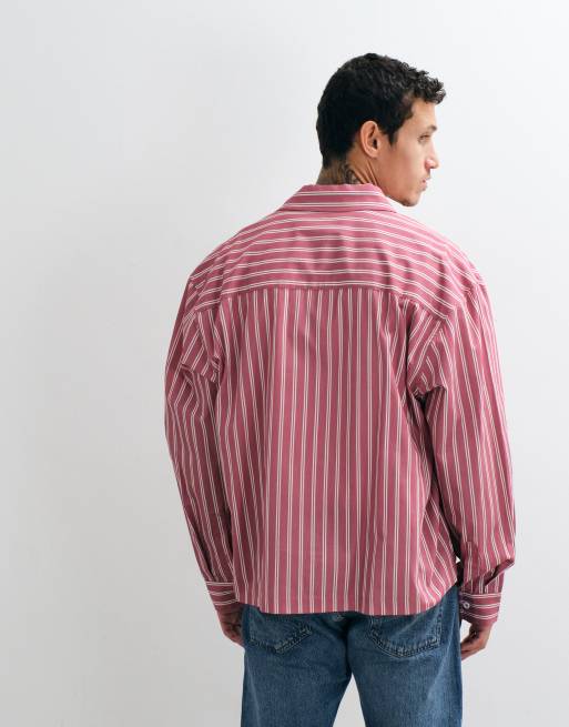 ASOS DESIGN boxy oversized stribet skjorte med placeret print i mauve, 5 af 5