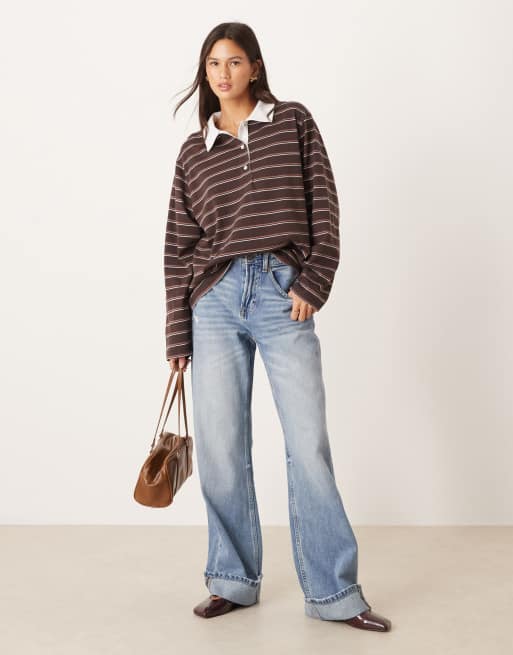 ASOS DESIGN boxy oversized stripe rugby top in brown