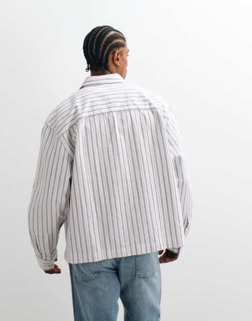 ASOS DESIGN boxy oversized stripe shirt in beige, 4 of 5