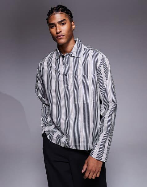 ASOS DESIGN boxy oversized stripe shirt in black and white - view 1