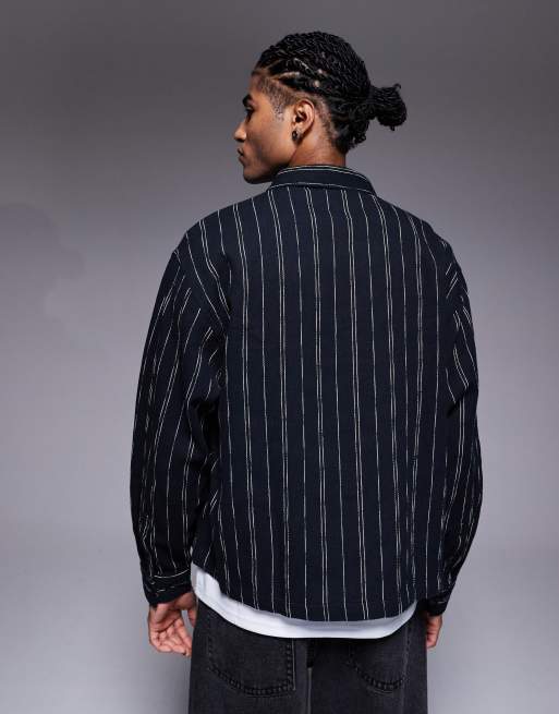 ASOS DESIGN boxy oversized stripe shirt in black, 3 of 5
