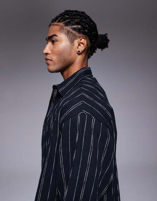ASOS DESIGN boxy oversized stripe shirt in black, 4 of 5