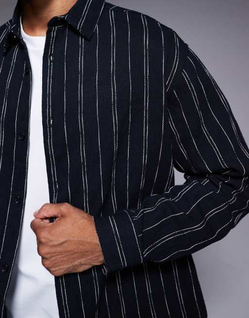 ASOS DESIGN boxy oversized stripe shirt in black, 5 of 5