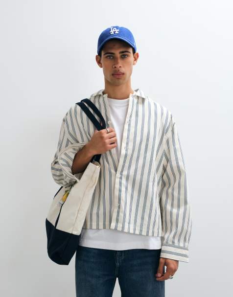 ASOS DESIGN boxy oversized stripe shirt in cream - view 1